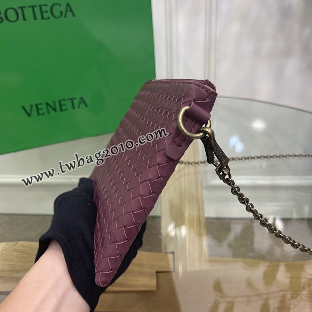 Bottega veneta高端女包 98036酒紅色 寶緹嘉薄款鏈條包 BV經典款胎牛皮手工編織鏈條女包  gxz1344